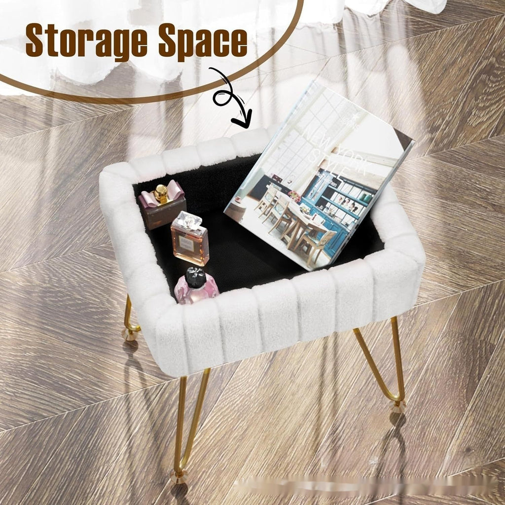 Dresser Square White Small Size Makeup Stool