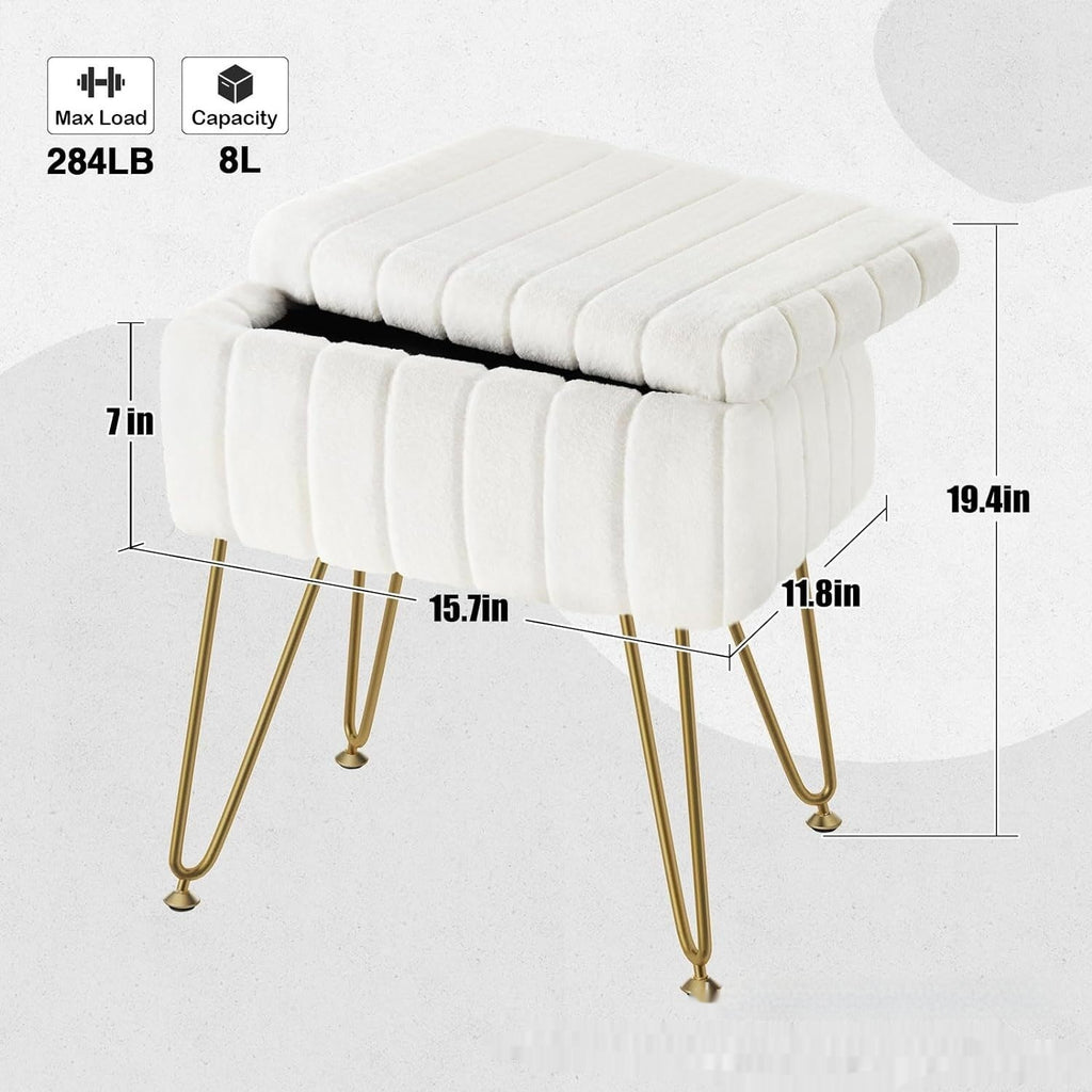 Dresser Square White Small Size Makeup Stool