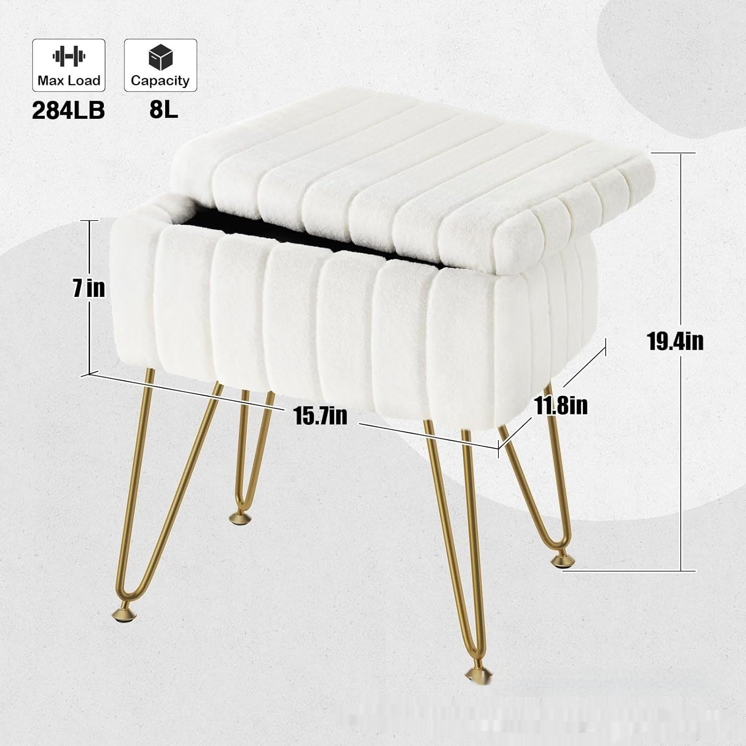 Dresser Square White Small Size Makeup Stool